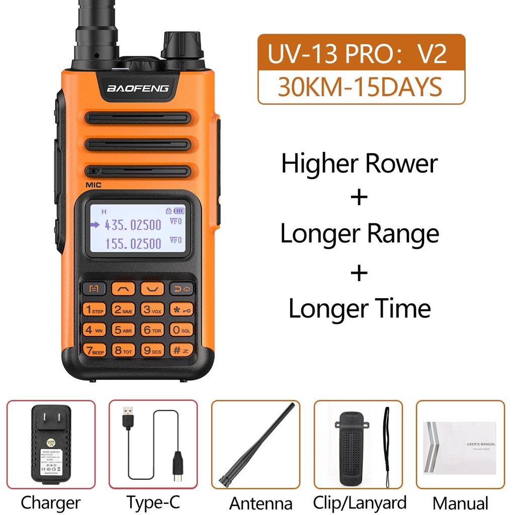 High Power Dual Band 10W Long Range Walkie Talkie v2-orange by HitMyNeed