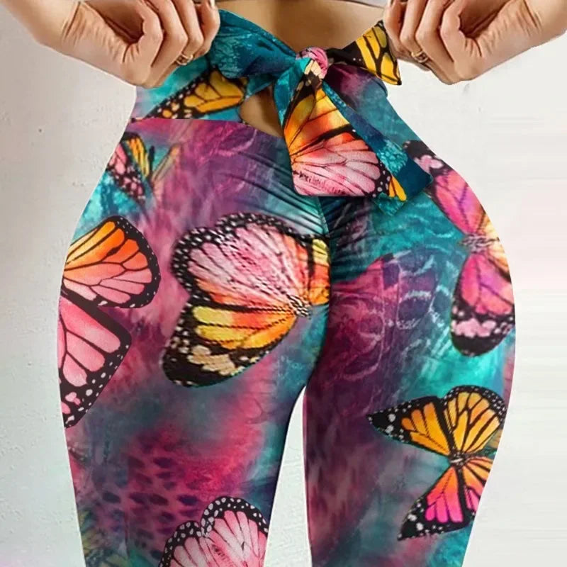 High Waist Butterfly Print Bowknot Yoga Leggings by HitMyNeed
