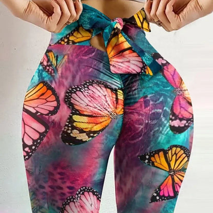 High Waist Butterfly Print Bowknot Yoga Leggings by HitMyNeed
