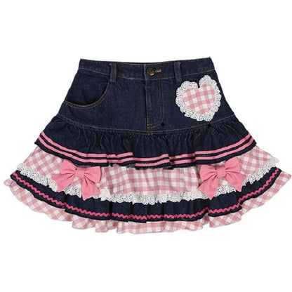 High Waist Lace Denim Skater Mini Skirt 1 xl by HitMyNeed
