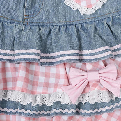 High Waist Lace Denim Skater Mini Skirt by HitMyNeed