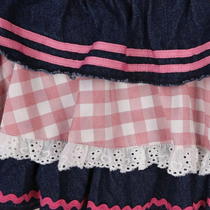 High Waist Lace Denim Skater Mini Skirt by HitMyNeed