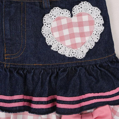 High Waist Lace Denim Skater Mini Skirt by HitMyNeed