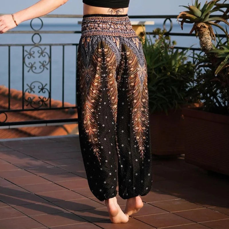 High Waisted Women's Boho Pants with Pocket by HitMyNeed