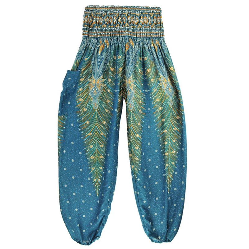 High Waisted Women's Boho Pants with Pocket h00113 by HitMyNeed