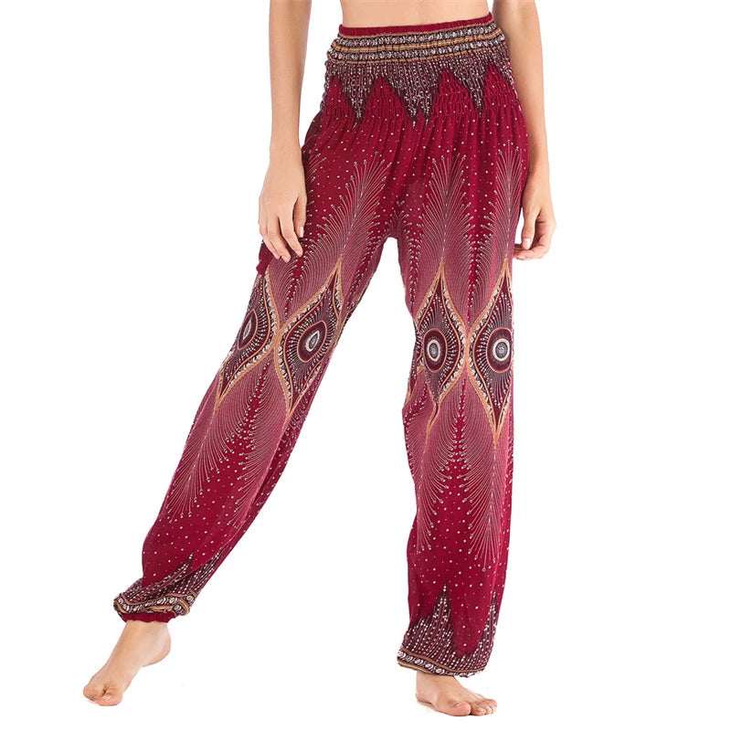 High Waisted Women's Boho Pants with Pocket h00903 by HitMyNeed