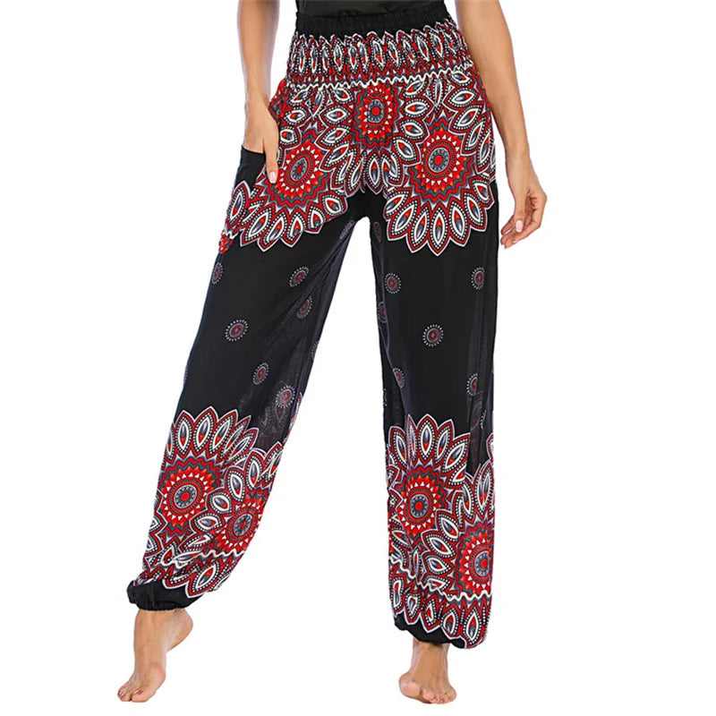 High Waisted Women's Boho Pants with Pocket h01101 by HitMyNeed