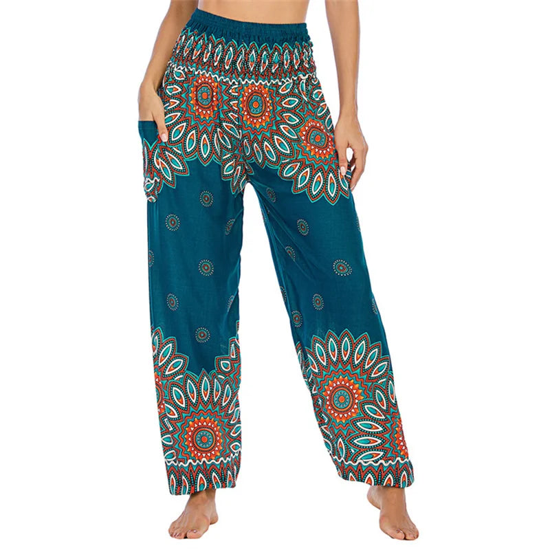 High Waisted Women's Boho Pants with Pocket h01102 by HitMyNeed