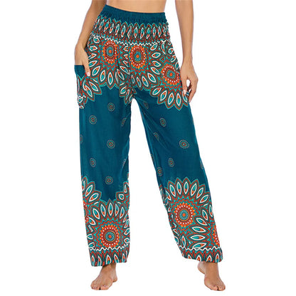 High Waisted Women's Boho Pants with Pocket h01102 by HitMyNeed