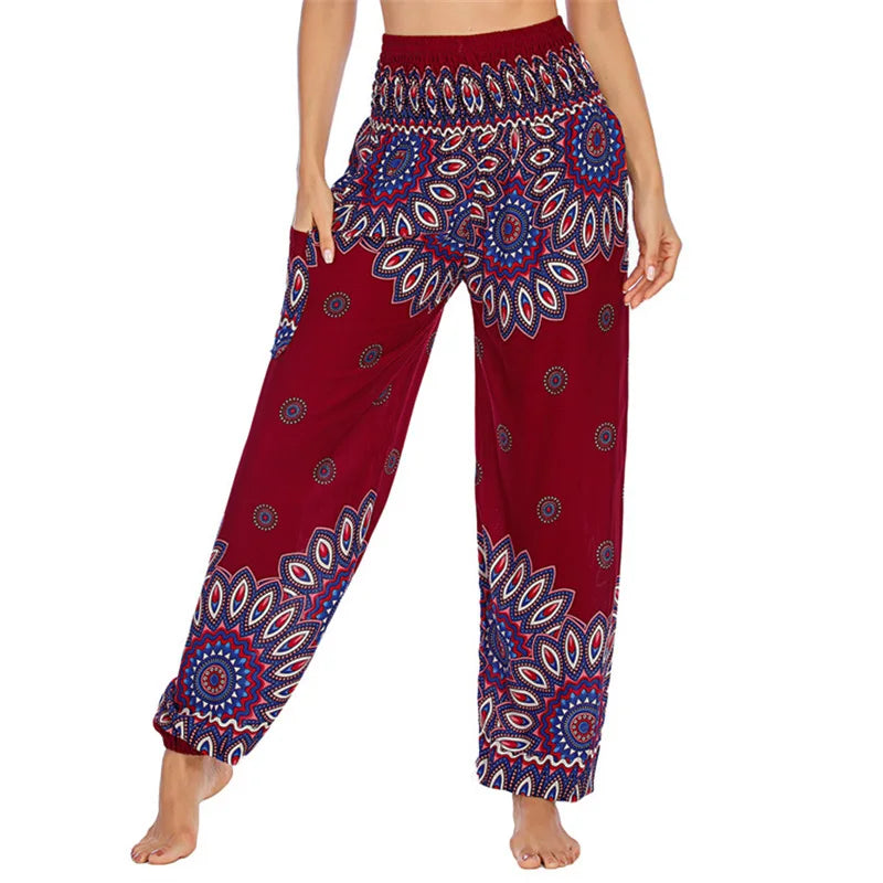High Waisted Women's Boho Pants with Pocket h01103 by HitMyNeed