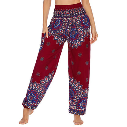 High Waisted Women's Boho Pants with Pocket h01103 by HitMyNeed