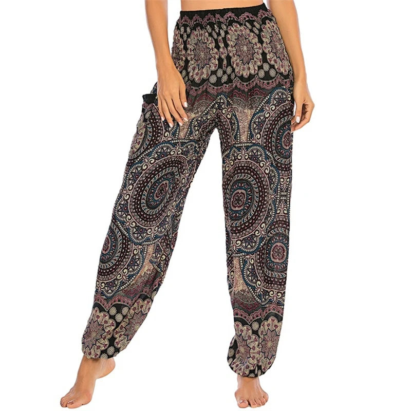 High Waisted Women's Boho Pants with Pocket h01901 by HitMyNeed