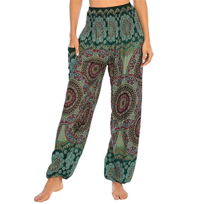 High Waisted Women's Boho Pants with Pocket h01902 by HitMyNeed
