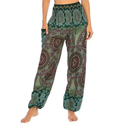 High Waisted Women's Boho Pants with Pocket h01902 by HitMyNeed