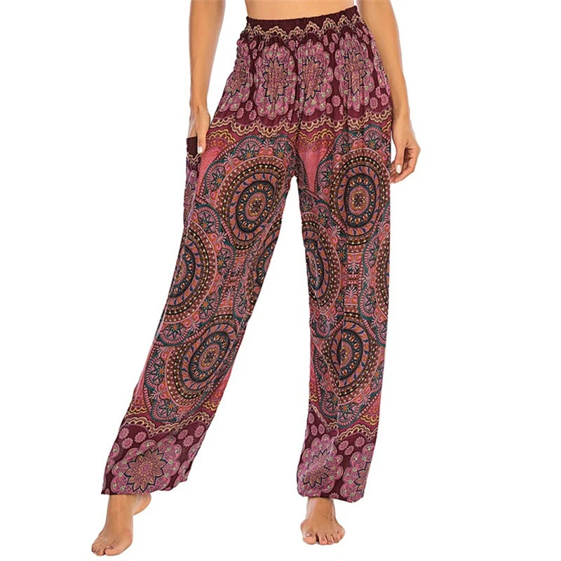 High Waisted Women's Boho Pants with Pocket h01903 by HitMyNeed