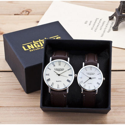His and Hers Analog Watch Set with Leather Straps by HitMyNeed