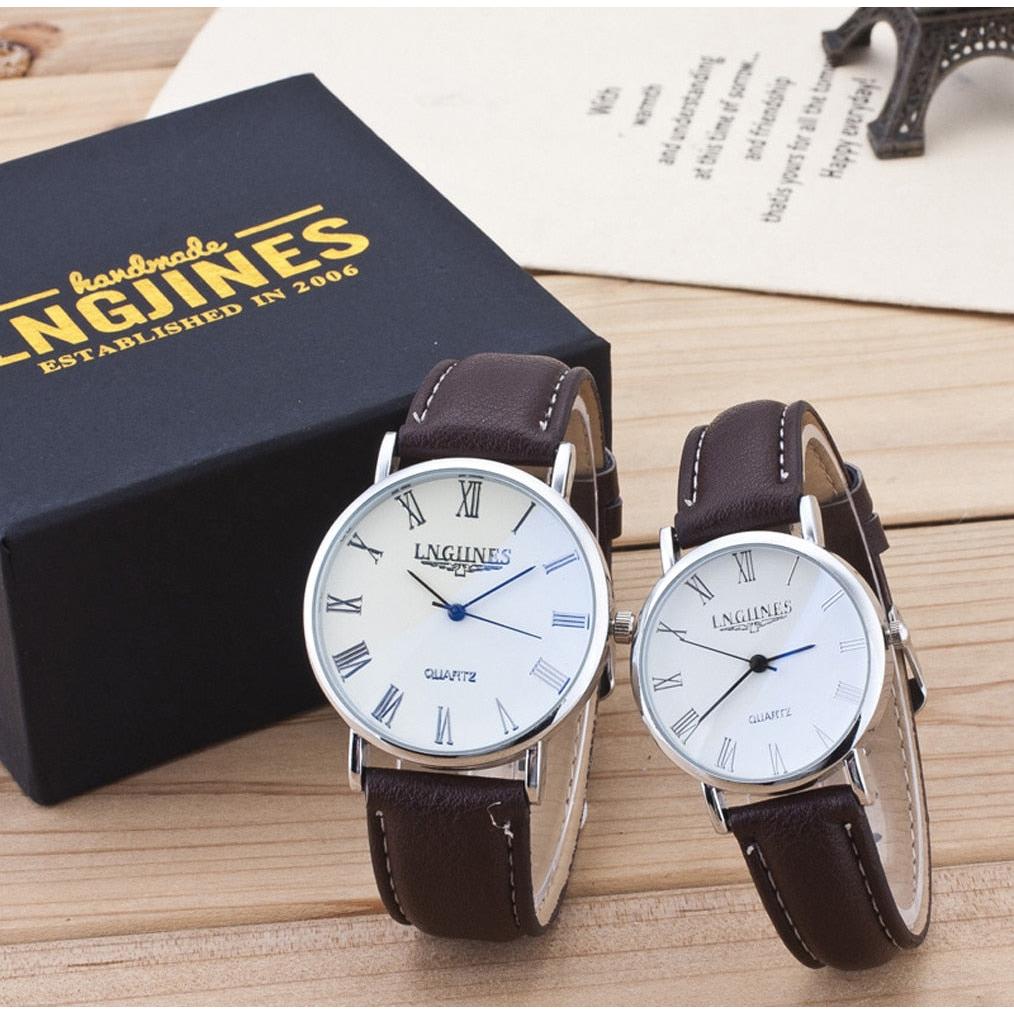 His and Hers Analog Watch Set with Leather Straps by HitMyNeed