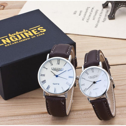 His and Hers Analog Watch Set with Leather Straps by HitMyNeed
