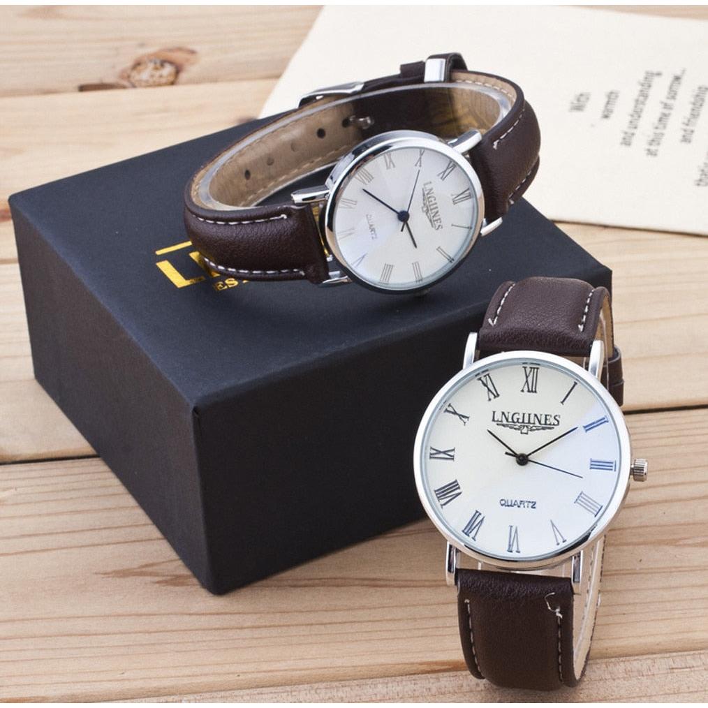 His and Hers Analog Watch Set with Leather Straps by HitMyNeed