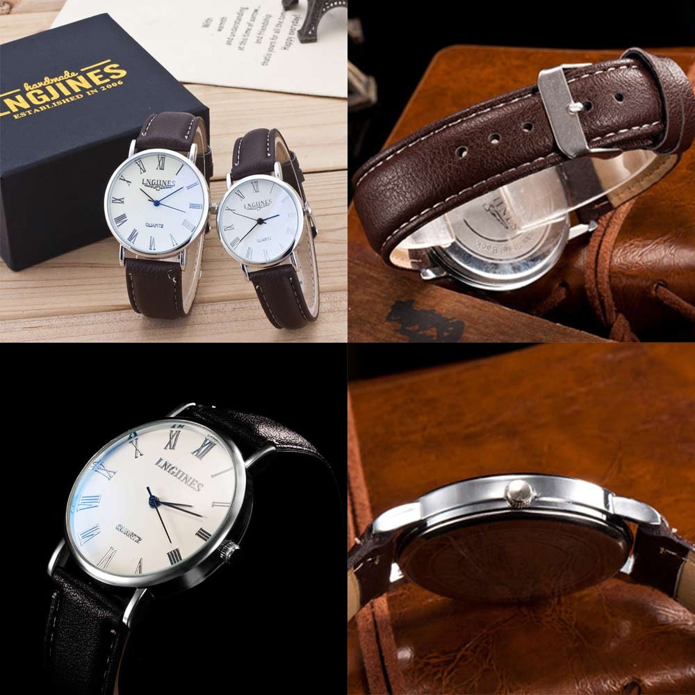 His and Hers Analog Watch Set with Leather Straps by HitMyNeed