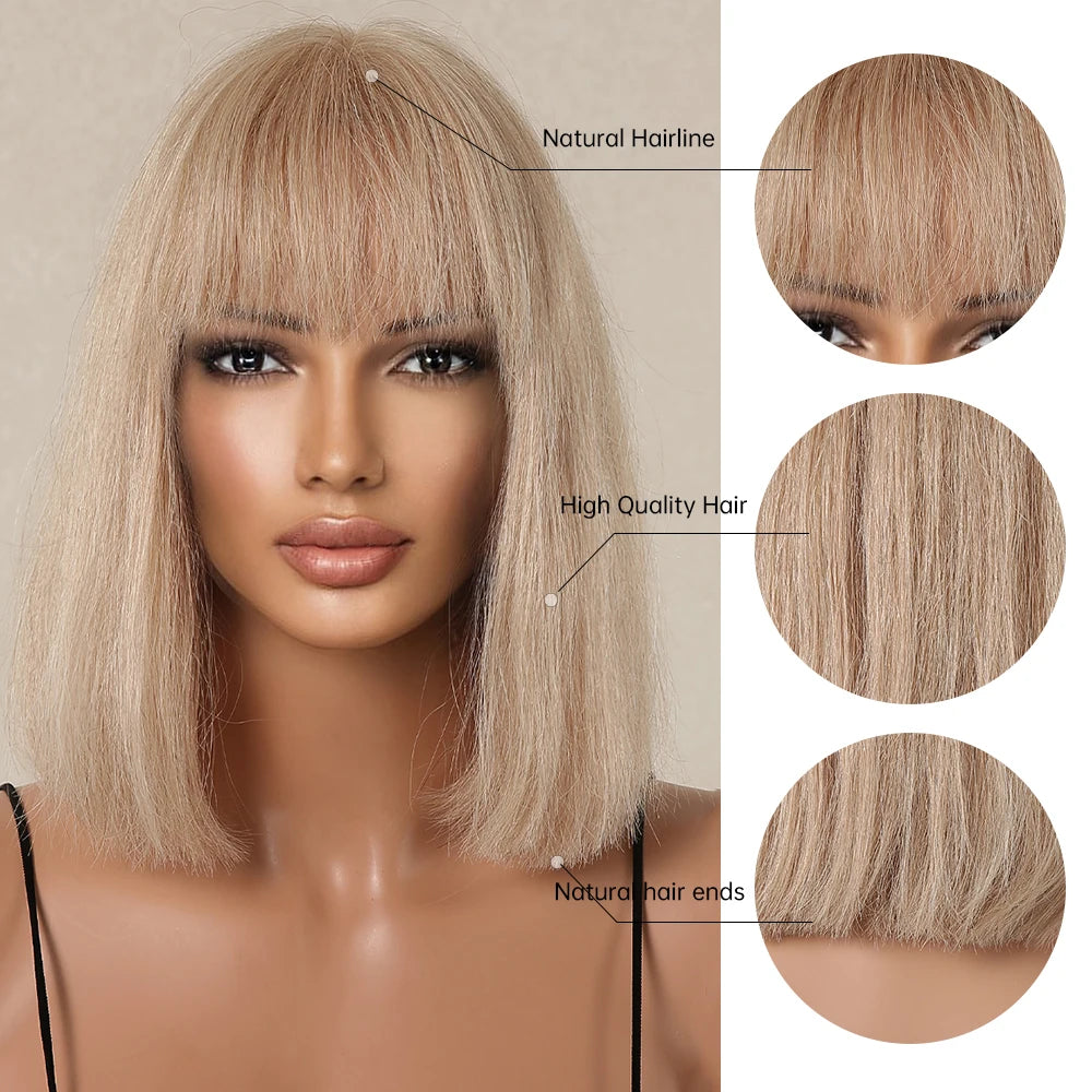 Honey Blonde 10" Straight Bob Wig with Bangs by HitMyNeed