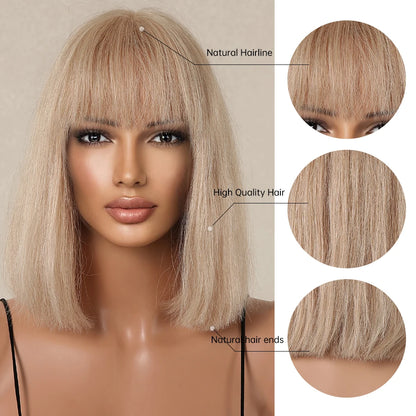 Honey Blonde 10" Straight Bob Wig with Bangs by HitMyNeed