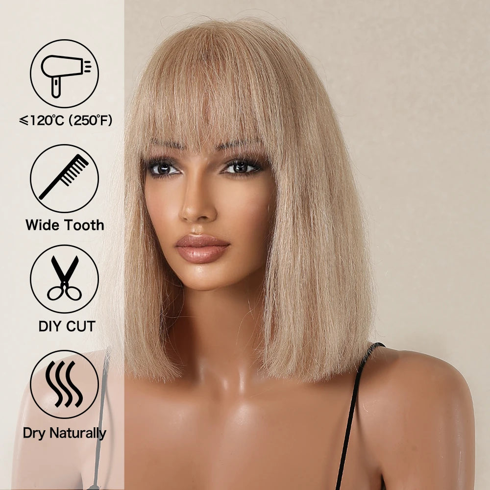 Honey Blonde 10" Straight Bob Wig with Bangs by HitMyNeed
