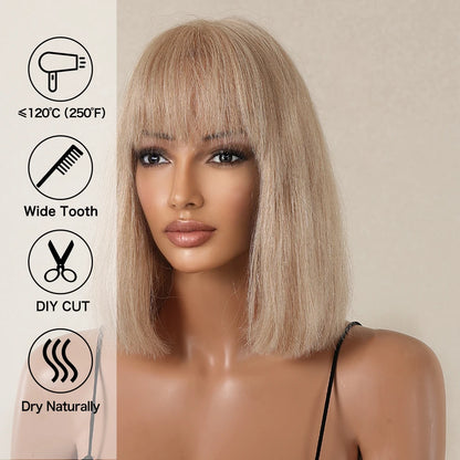 Honey Blonde 10" Straight Bob Wig with Bangs by HitMyNeed