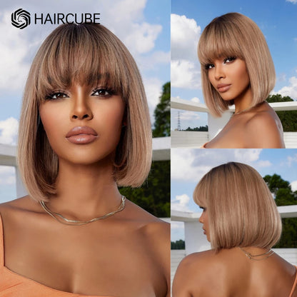Honey Blonde 10" Straight Bob Wig with Bangs hr057-10 by HitMyNeed