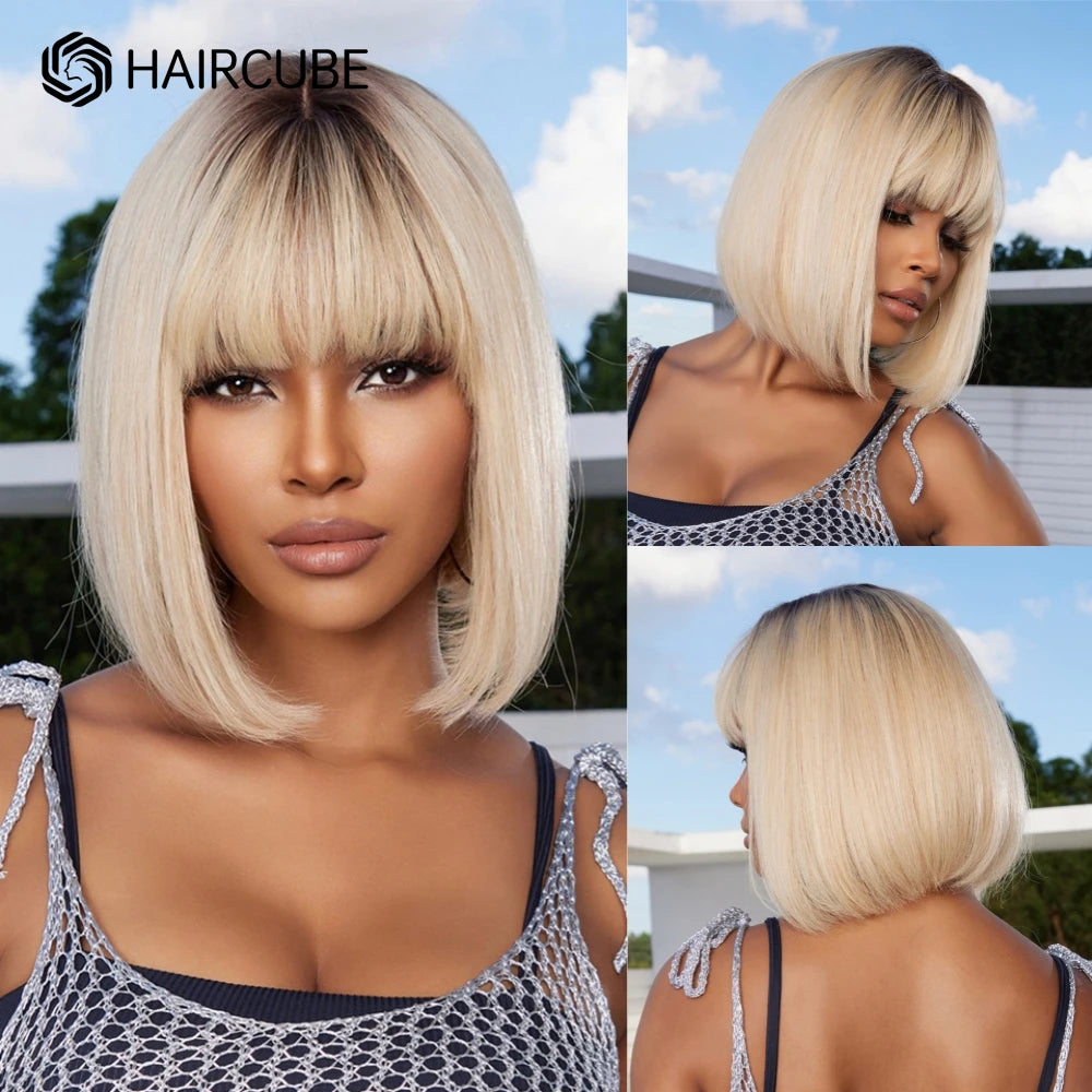 Honey Blonde 10" Straight Bob Wig with Bangs hr060-10 by HitMyNeed