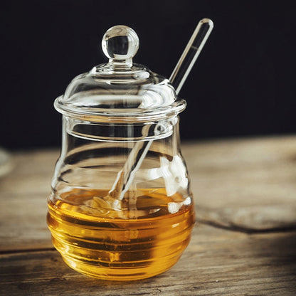 Honey Glass Jar with Matching Glass Dipper by HitMyNeed