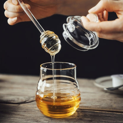 Honey Glass Jar with Matching Glass Dipper by HitMyNeed