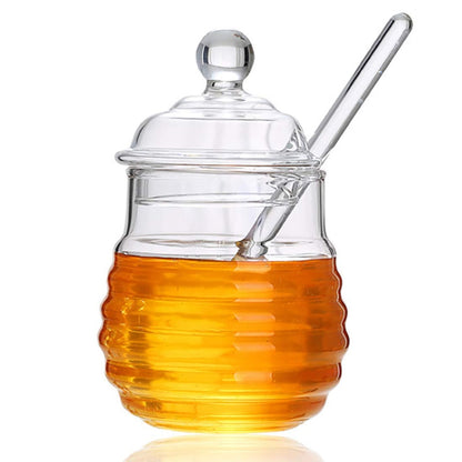 Honey Glass Jar with Matching Glass Dipper by HitMyNeed