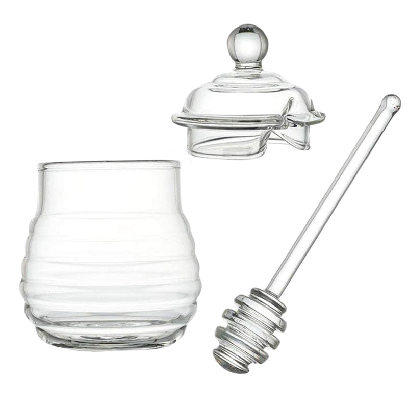 Honey Glass Jar with Matching Glass Dipper by HitMyNeed