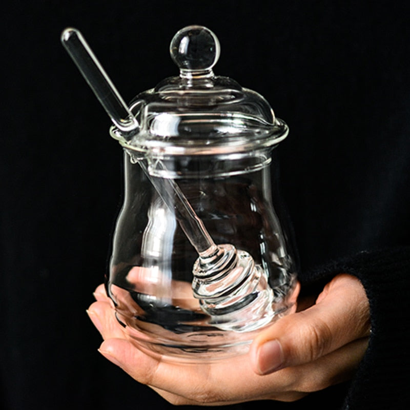 Honey Glass Jar with Matching Glass Dipper by HitMyNeed