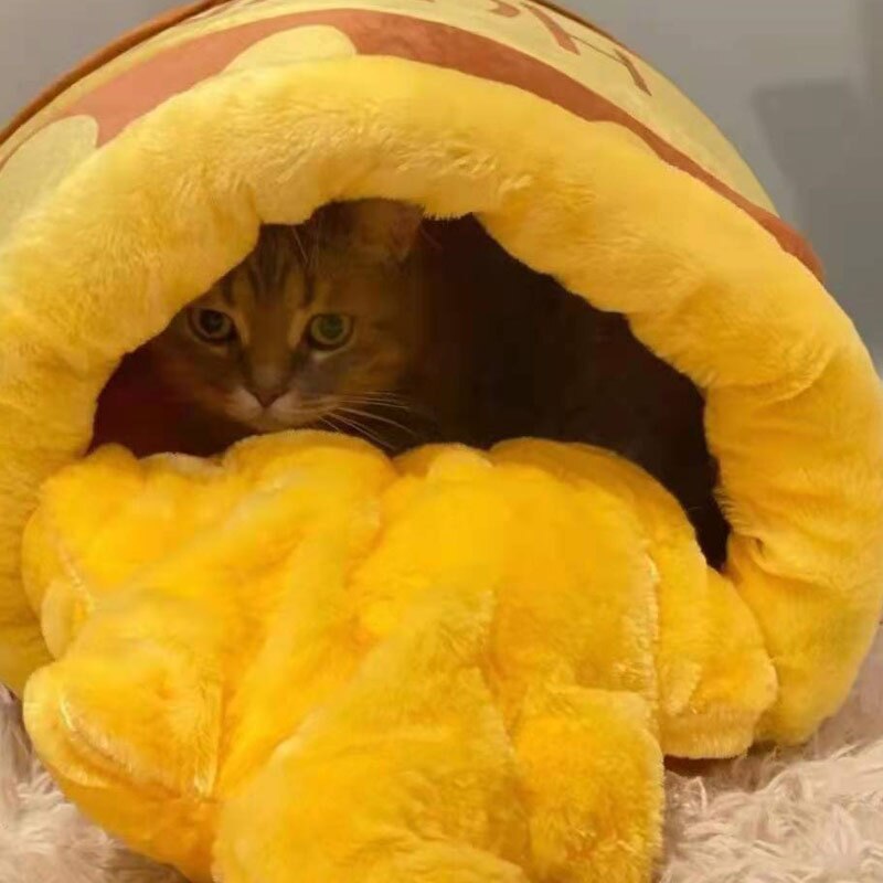 Honey Pot Cat Cave Bed - Cozy Enclosed Cat House by HitMyNeed