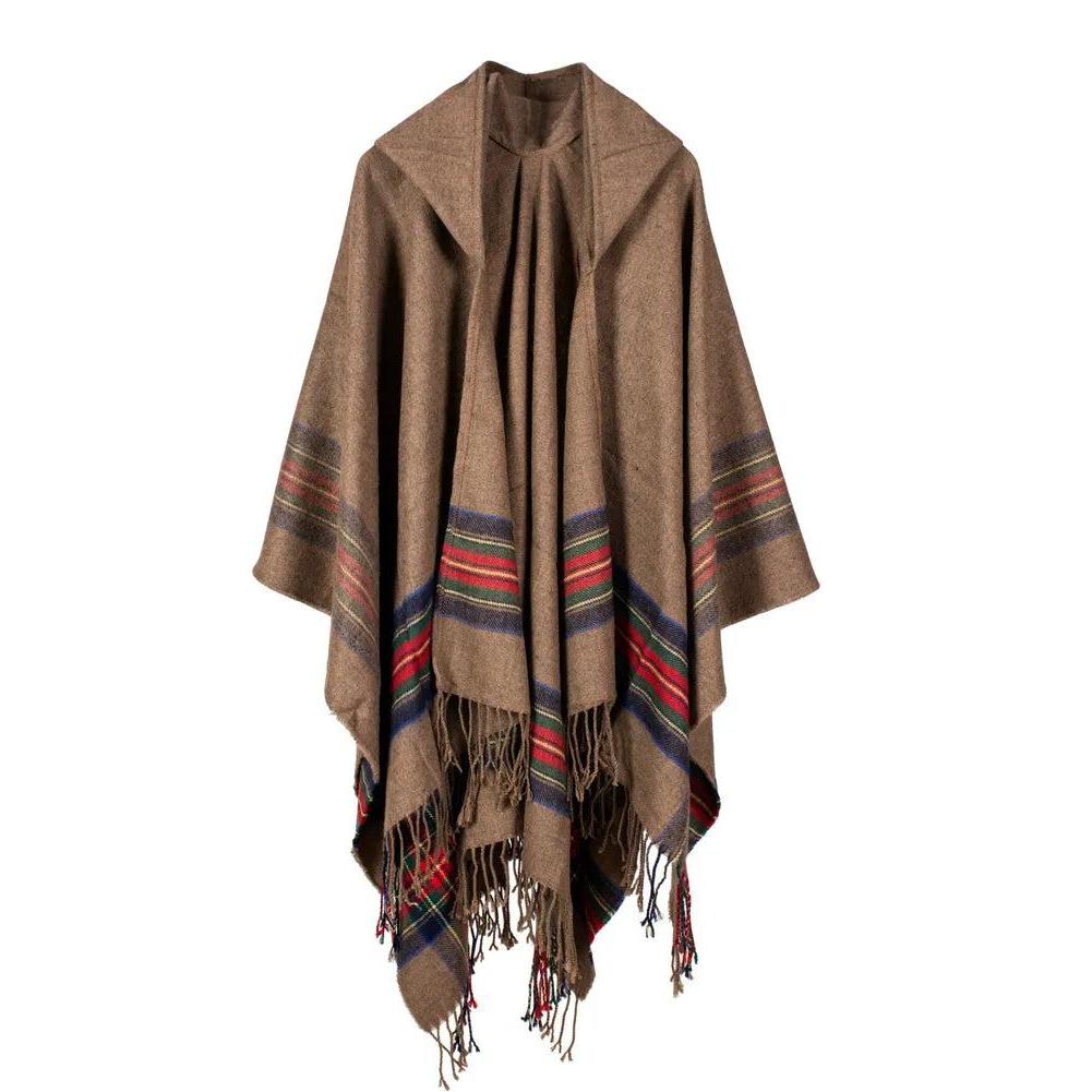 Hooded Striped Knit Poncho Shawl by HitMyNeed
