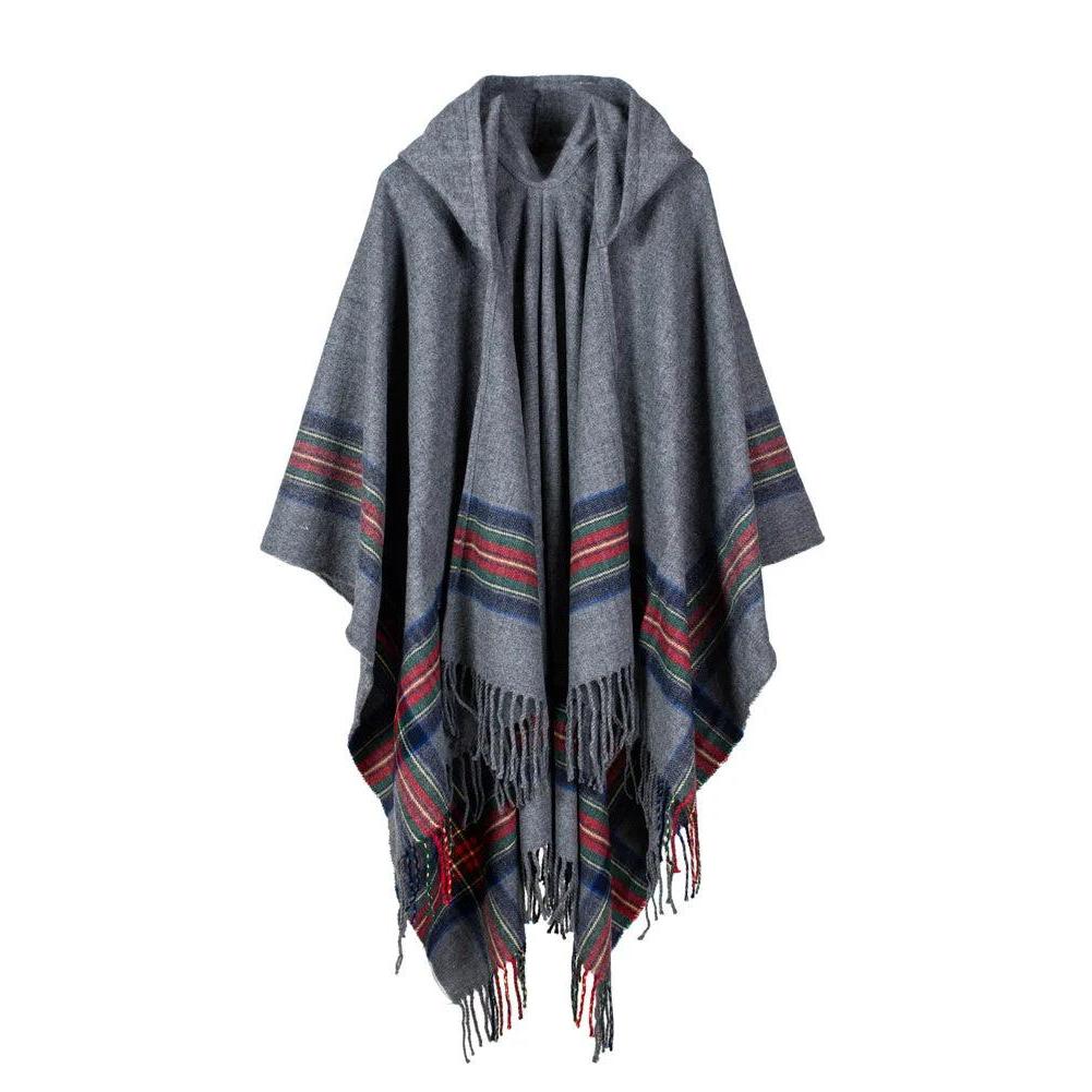 Hooded Striped Knit Poncho Shawl by HitMyNeed