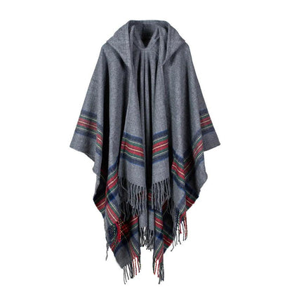Hooded Striped Knit Poncho Shawl by HitMyNeed