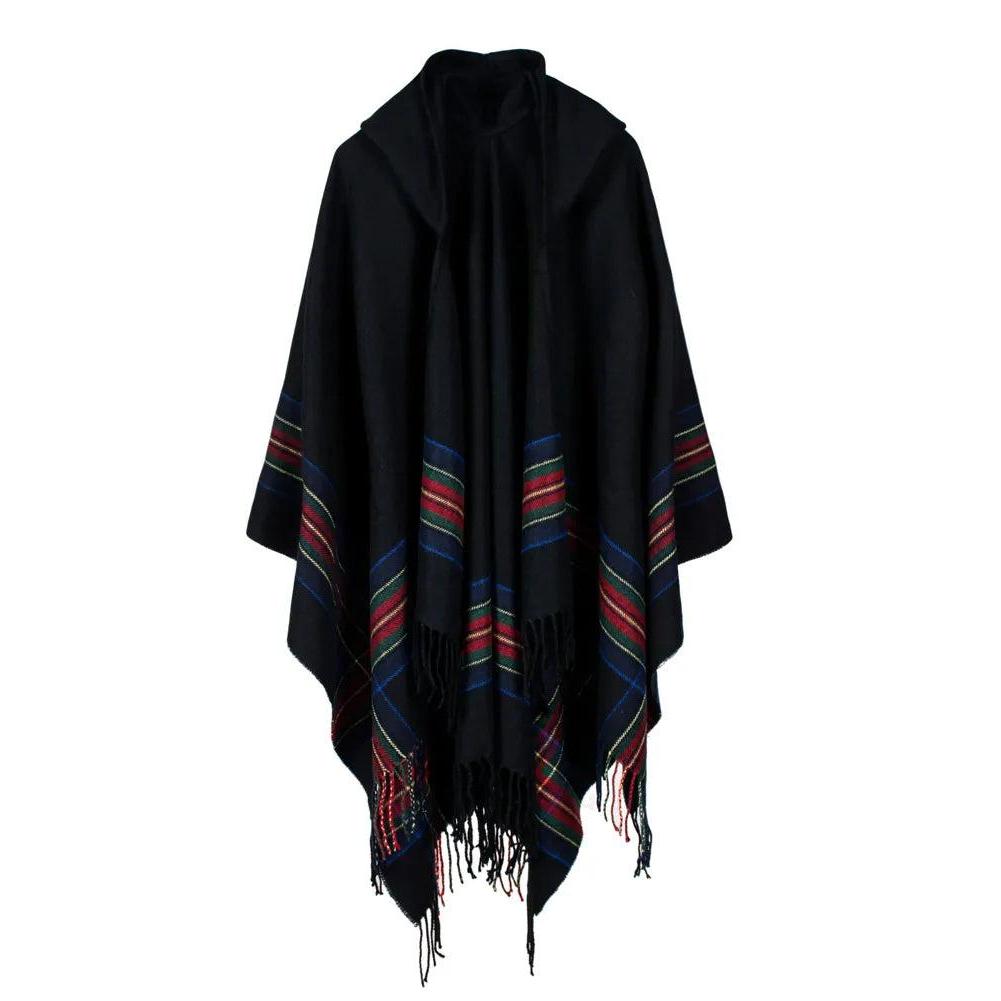 Hooded Striped Knit Poncho Shawl by HitMyNeed