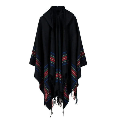Hooded Striped Knit Poncho Shawl by HitMyNeed