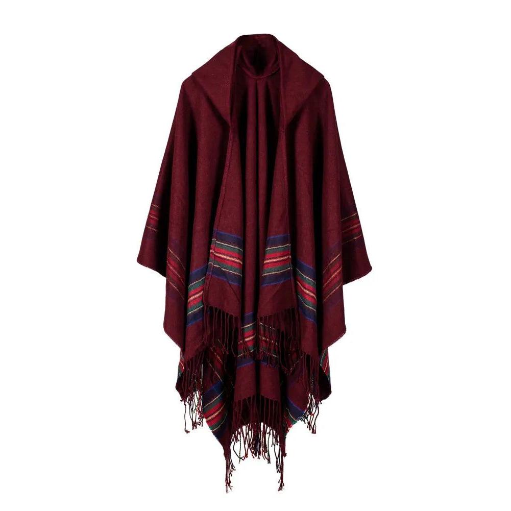 Hooded Striped Knit Poncho Shawl by HitMyNeed