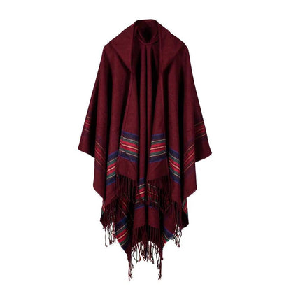 Hooded Striped Knit Poncho Shawl by HitMyNeed