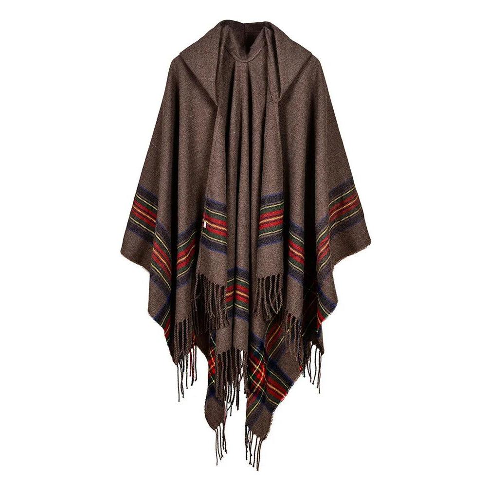 Hooded Striped Knit Poncho Shawl by HitMyNeed