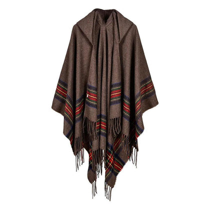Hooded Striped Knit Poncho Shawl by HitMyNeed