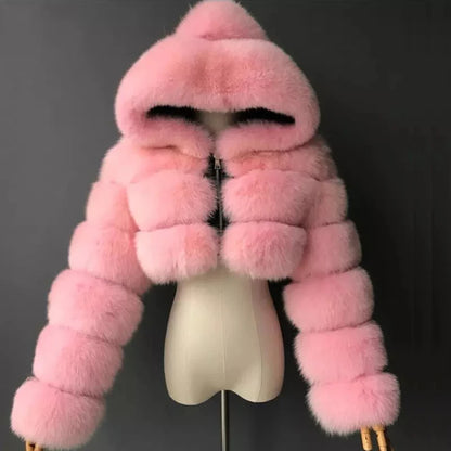 Hooded Women's Cropped Faux Fur Jacket by HitMyNeed
