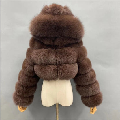 Hooded Women's Cropped Faux Fur Jacket coffee xs by HitMyNeed