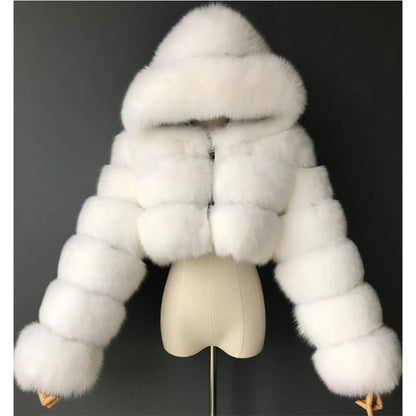 Hooded Women's Cropped Faux Fur Jacket white xs by HitMyNeed