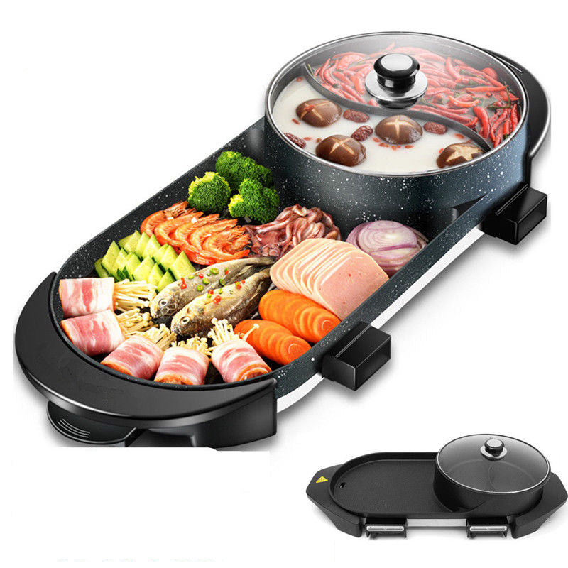 Hot Pot Grill Non-Stick Cooker 2-in-1 Electric by HitMyNeed