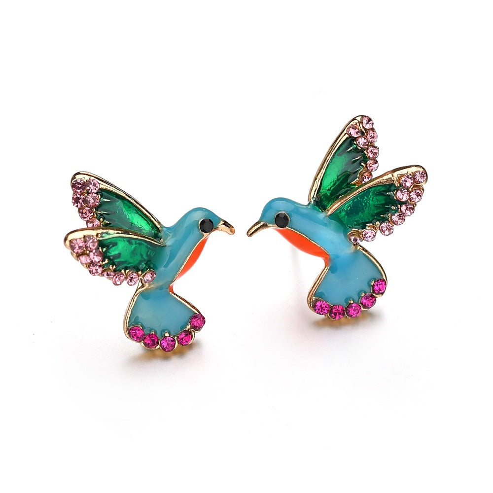Hummingbird Stud Earrings with Rhinestone Detail by HitMyNeed